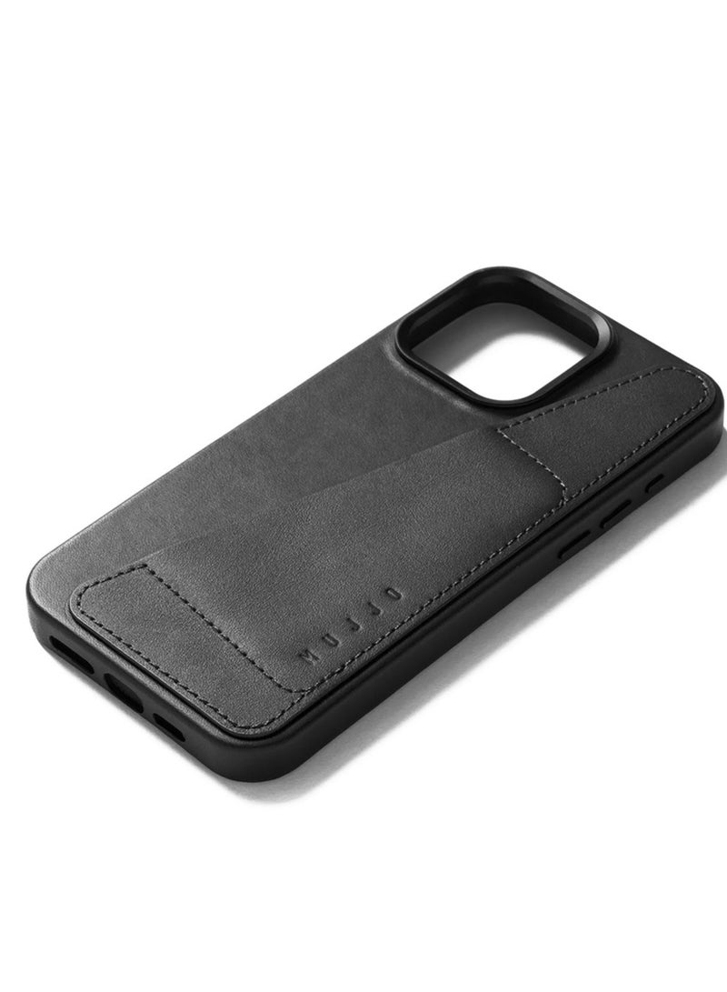 موجو جراب محفظة جلدية مجو من جلد أوروبي فاخر لهاتف آيفون  برو ماكس مع جيب بطاقات وحماية للكاميرا متوافق مع ماج سيف أسود - Image 3