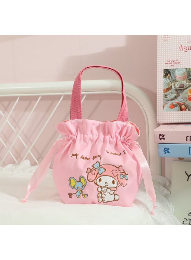 Cartoon Portable Lunch Box Bag Drawstring Lunch Bag Large Capacity Canvas Bag Fashionable Hand Mummy Bag Storage Bag