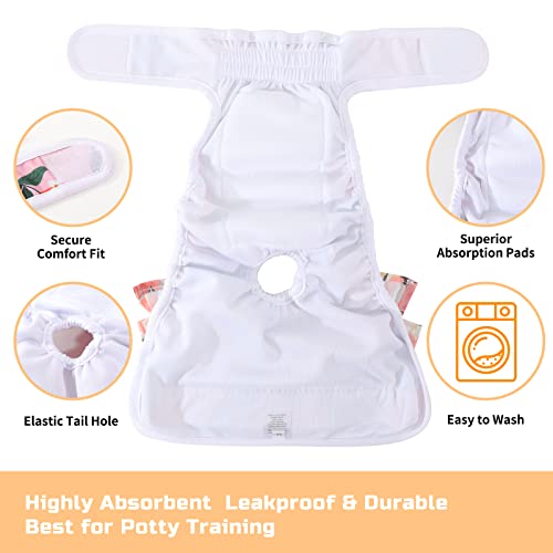 Mengelina Reusable Dog Diapers Female 3 Pack Washable Premium Highly Absorbent Doggie Diapers, Flexible Puppy Diapers, Durable Leak-Proof Fruit Dog Diapers for Period Heat Incontinence Puppy Training, L - Image 4