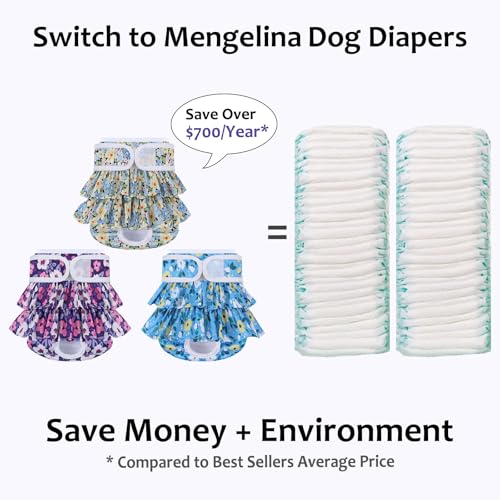 Mengelina Reusable Dog Diapers Female 3 Pack Washable Premium Highly Absorbent Doggie Diapers, Flexible Puppy Diapers, Durable Leak-Proof Fruit Dog Diapers for Period Heat Incontinence Puppy Training, L - Image 5