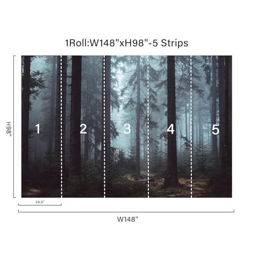 Zeeko Foggy Forest Wall Murals Peel and Stick 148 Wx 98 H Misty Woodland Tree Self Adhesive Renter Friendly Wallpaper for Bedroom Living Room - Image 3