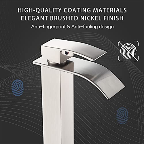 VOTON Vessel Sink Faucet Brushed Nickel Modern Tall Waterfall Bathroom Sink Faucet with Pop-Up Drain Single Handle Bathroom Faucet 1 Hole Bowl Lavatory Vanity Faucet, Rv Sink Camper Farmhouse Faucet - Image 5