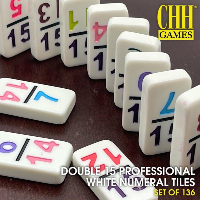 CHH 15 Professional Double Domino with Color Numbers  136 Pieces Domino Set for All Ages - Image 3