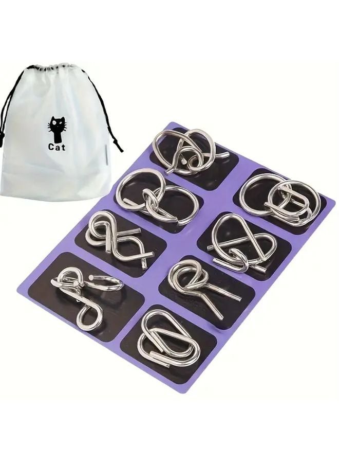 8 قطعة من ألغاز العقل الحديدية الأرجوانية ألعاب منطقية للأطفال والمراهقين والكبار - Image 1