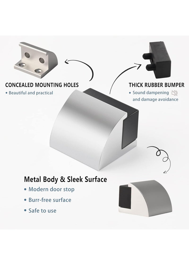 SYOSI 2 Packs Floor Mounted Door Stops Rubber Black Door Stop Modern Chrome Silver Door Stopper Solid Metal Doorstop Wall Protector with Bumper Buffer and Fixings - Image 3