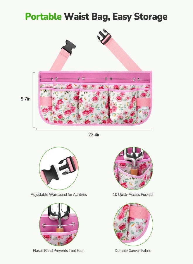 Grenebo All-in-One Garden Tool Set with Tools Organizer Belt Adjustable, 10-Piece Heavy Duty Gardening Hand Tools, Long Lasting Rust-Proof Premium Garden Tool Kit, Gardening Gift for Women Men (Pink) - Image 3