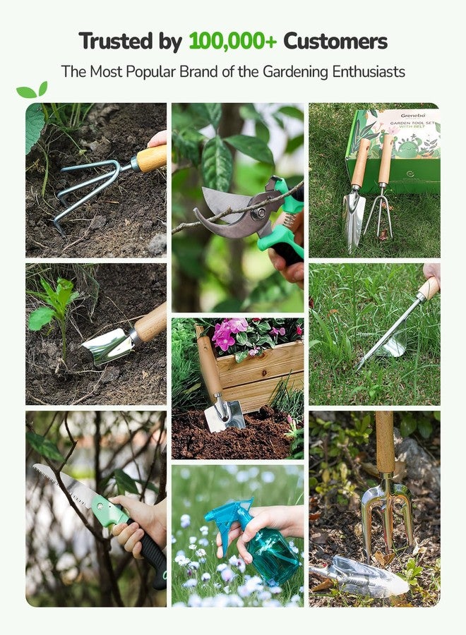 Grenebo All-in-One Garden Tool Set with Tools Organizer Belt Adjustable, 10-Piece Heavy Duty Gardening Hand Tools, Long Lasting Rust-Proof Premium Garden Tool Kit, Gardening Gift for Women Men (Pink) - Image 5