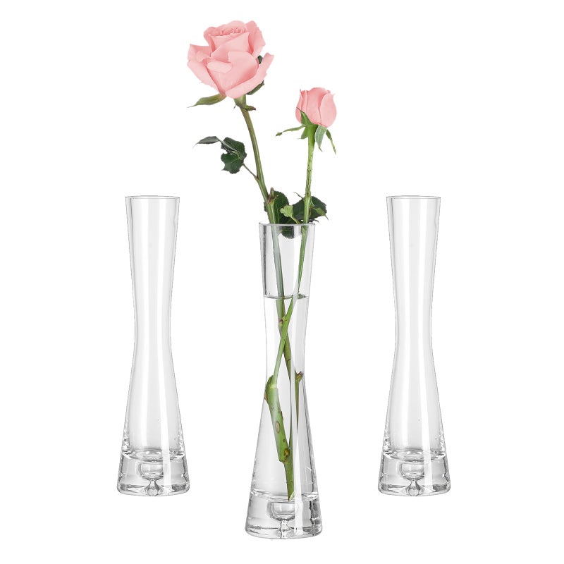 Hewory Glass Bud Vases for Flowers 20cm Single Stem Vase Tall Single Flower Vase for Rose  Modern Narrow Small Vases for Table Decoration Wedding Party Birthday Baby Shower 3pcs