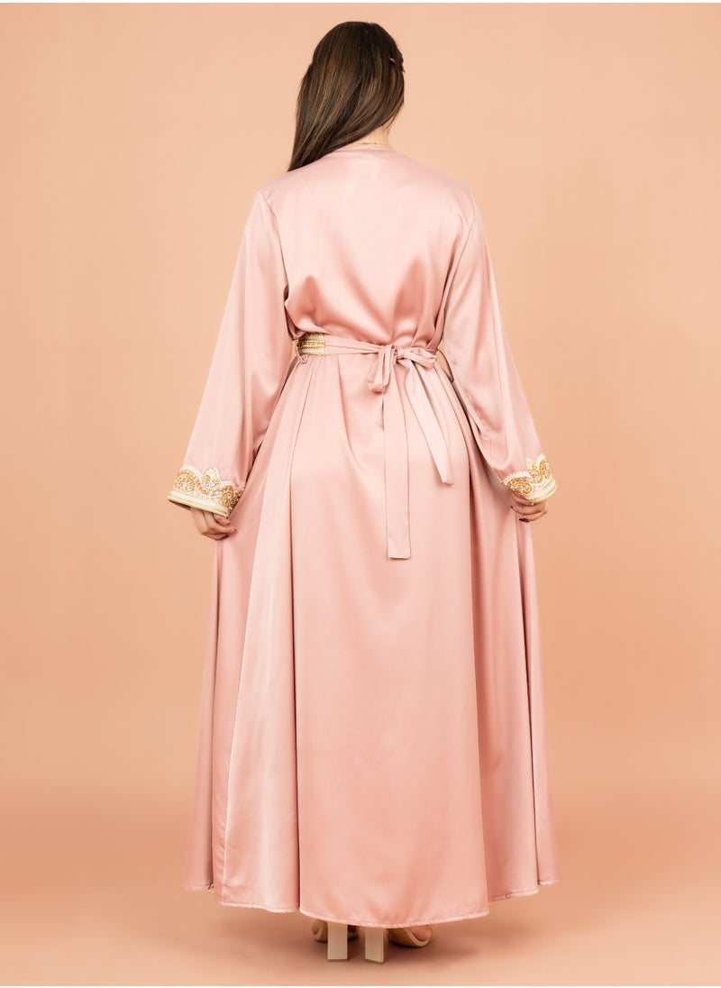 IKKXA Belted Elegant 2-Piece Kaftan IK2009 Peach  - Image 4