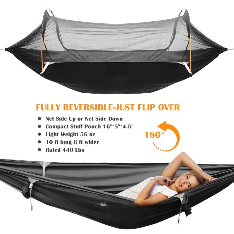 W WINTMING Patent Camping Hammock with Mosquito Net and Rainfly Cover, orange/grey - Image 5