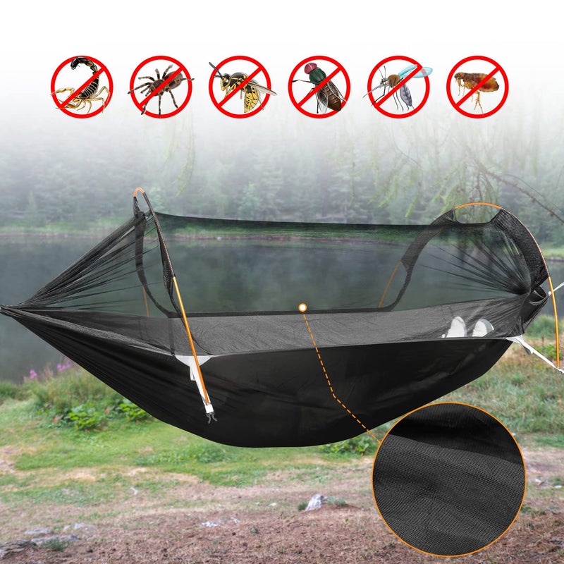 W WINTMING Patent Camping Hammock with Mosquito Net and Rainfly Cover, orange/grey - Image 4