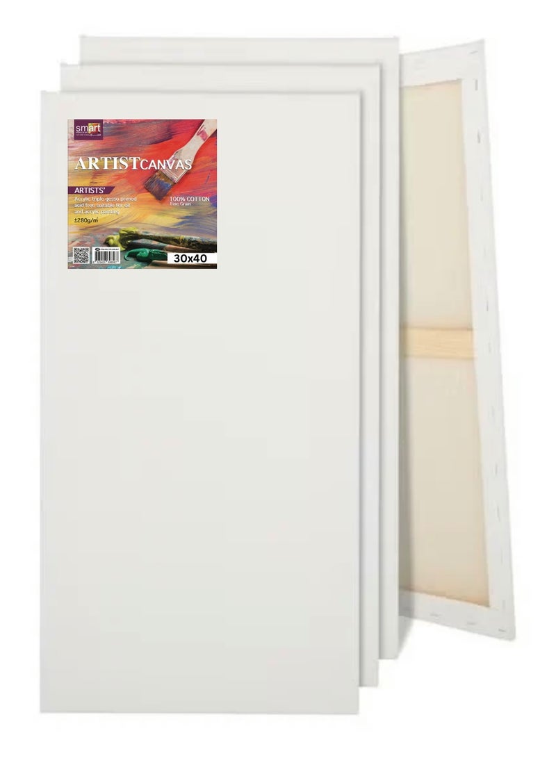 Smart 3 Pcs Smart Stretched White Canvas Boards 30x40 for Painting for Acrylic, Oil Paints - Image 1