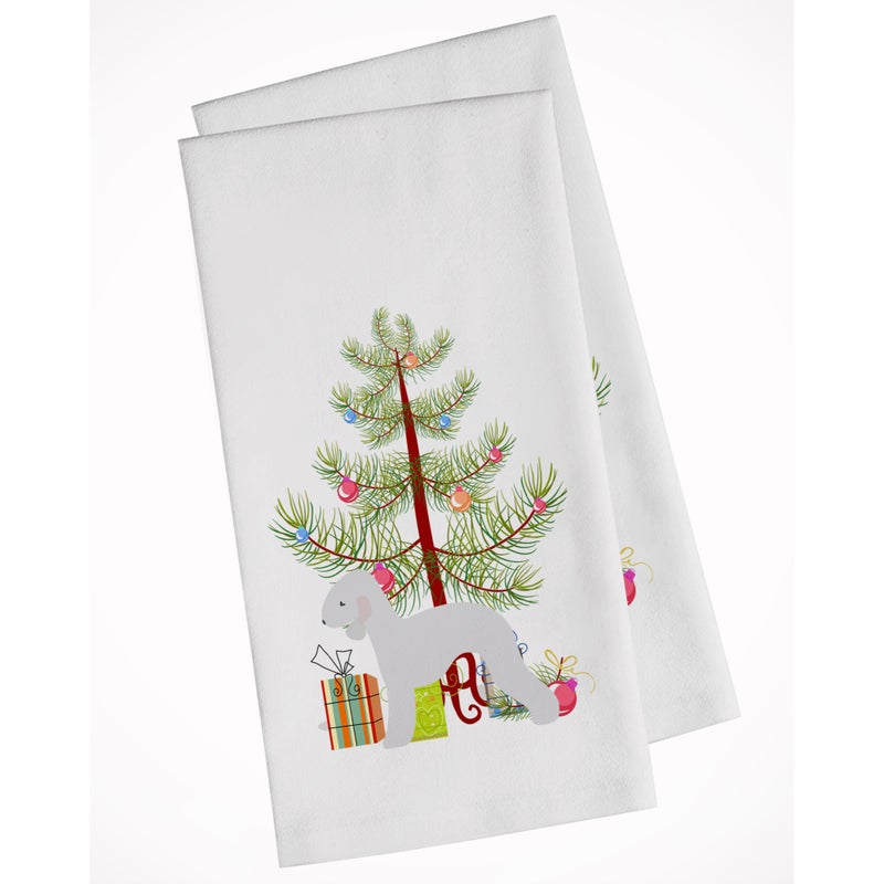 Caroline's Treasures Bedlington Terrier Merry Christmas Tree White Kitchen Towel Set of 2