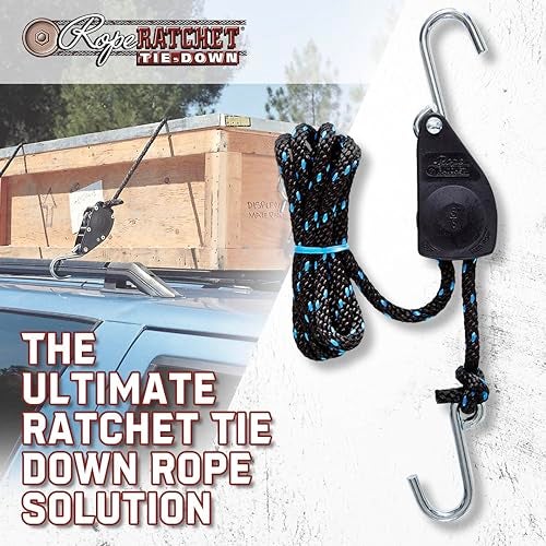 Rope Ratchet 3/8" Block and Tackle Pulley System, Adjustable Hoist for Lifting Gear, Outdoor Utility Rig for Elevating, Tensioning, Securing Equipment, 8' Braided Polypropylene Rope, 250 lb Capacity - Image 4