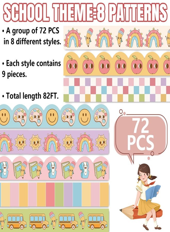 Whaline 82Ft Groovy Bulletin Board Borders Colorful Boho Rainbow Pencil Bus Checkered Adhesive Border Trim for Back to School School Classroom Office Party Decoration - Image 3