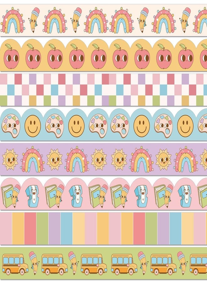 Whaline 82Ft Groovy Bulletin Board Borders Colorful Boho Rainbow Pencil Bus Checkered Adhesive Border Trim for Back to School School Classroom Office Party Decoration - Image 1