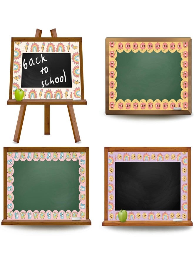 Whaline 82Ft Groovy Bulletin Board Borders Colorful Boho Rainbow Pencil Bus Checkered Adhesive Border Trim for Back to School School Classroom Office Party Decoration - Image 4