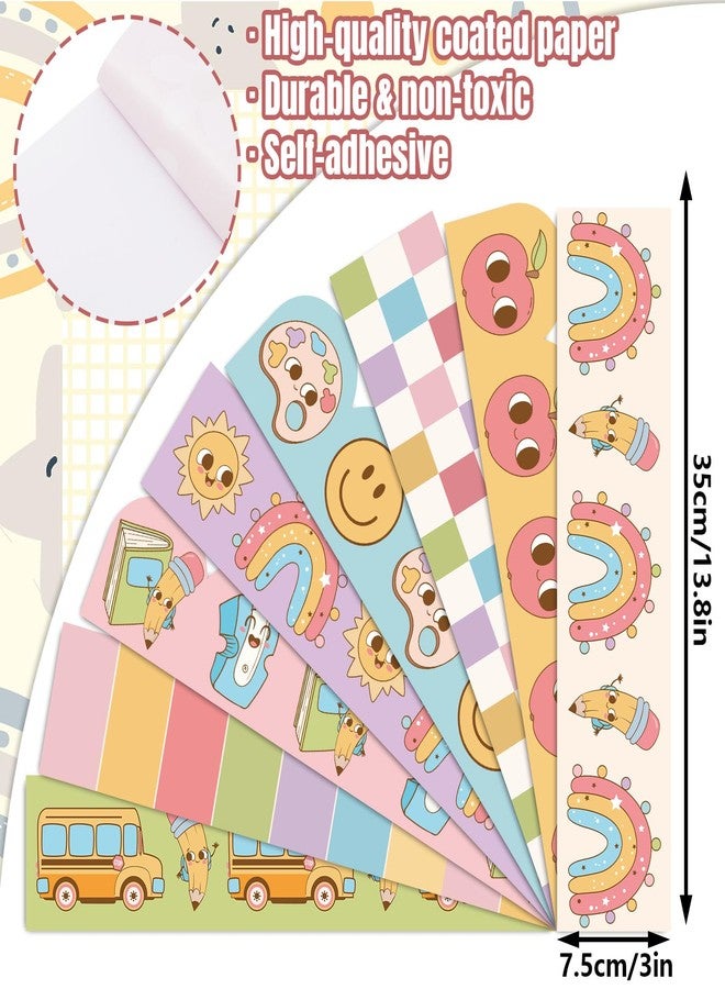 Whaline 82Ft Groovy Bulletin Board Borders Colorful Boho Rainbow Pencil Bus Checkered Adhesive Border Trim for Back to School School Classroom Office Party Decoration - Image 2