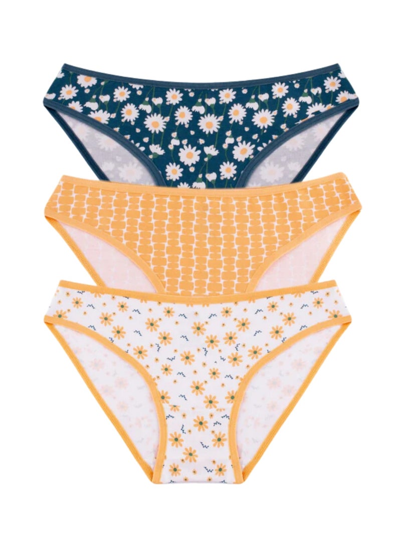 Milk Pack of 3 Printed Cotton Bikini Panties Underwear for Women  - Image 1