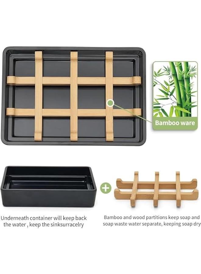 HOOKOR 2 Pack Bamboo Soap Dishes for Shower Wooden Soap Bar Holder for Bathroom Soap Tray Easy to Clean, Durable and with Non-Slip Pads (Black) - Image 2