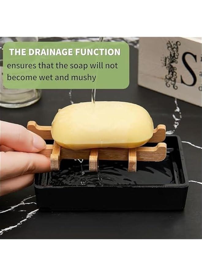 HOOKOR 2 Pack Bamboo Soap Dishes for Shower Wooden Soap Bar Holder for Bathroom Soap Tray Easy to Clean, Durable and with Non-Slip Pads (Black) - Image 3