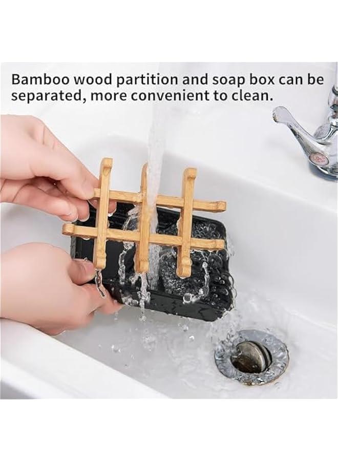 HOOKOR 2 Pack Bamboo Soap Dishes for Shower Wooden Soap Bar Holder for Bathroom Soap Tray Easy to Clean, Durable and with Non-Slip Pads (Black) - Image 4