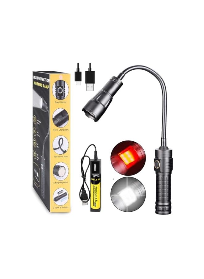 PROMASS promass Magnetic Torch Rechargeable Flashlight XHP50 COB LED Adjustable Focus Work Light 360 ° Rotatable Red/White LED Mechanics Torch Light Aluminium Alloy  - Image 2