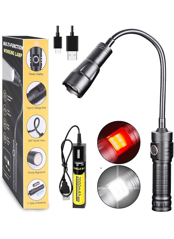 PROMASS promass Magnetic Torch Rechargeable Flashlight XHP50 COB LED Adjustable Focus Work Light 360 ° Rotatable Red/White LED Mechanics Torch Light Aluminium Alloy  - Image 1