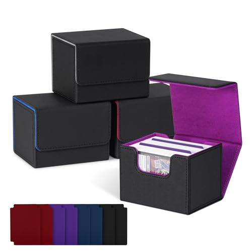 ZLCA Card Deck Box for Trading Cards MTG Commander Deck Box Holds 120 Single Sleeved Leather Magnetic Card Storage Case Fits for TCG CCG MagicBlack Set - Image 1