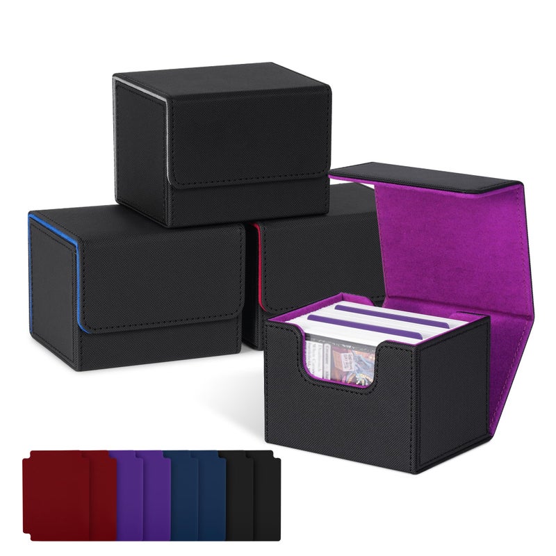 ZLCA Card Deck Box for Trading Cards MTG Commander Deck Box Holds 120 Single Sleeved Leather Magnetic Card Storage Case Fits for TCG CCG MagicBlack Set - Image 2