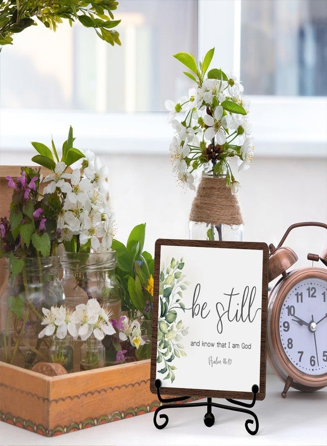 Jusitakeet Inspirational Christian Desk Decor, Be Still And Know That I Am God Sign, Desk Decorations For Office Home Living Room Bathroom, Eucalyptus Shelf Decor, Wooden Plaque With Stand (C10) - Image 3