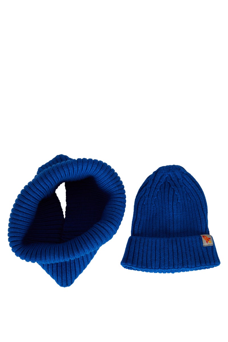 DeFacto Blue Boy Boy 2 Piece Knitwear Scarf Beret Set Casual - Image 5