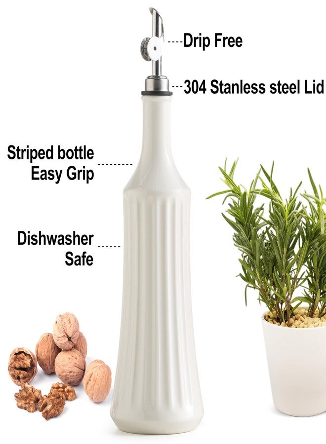 LYEOBOH Olive Oil Dispenser Bottle, Oil Dispenser for Kitchen, Ceramic Cooking Vinegar Dispensing Bottles with Spout, White - Image 3