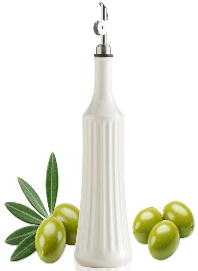 LYEOBOH Olive Oil Dispenser Bottle, Oil Dispenser for Kitchen, Ceramic Cooking Vinegar Dispensing Bottles with Spout, White - Image 1
