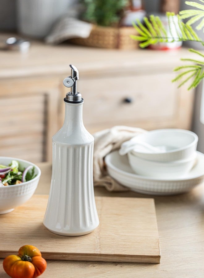 LYEOBOH Olive Oil Dispenser Bottle, Oil Dispenser for Kitchen, Ceramic Cooking Vinegar Dispensing Bottles with Spout, White - Image 5