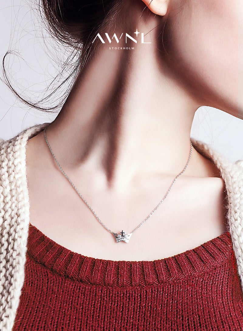 AWNL Crown Women’s Necklace with Cubic Zirconia, Sterling Silver Pendant Gift for Wife Girlfriend Mother - Image 1