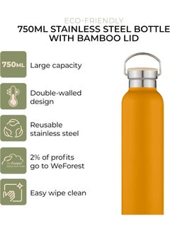 Tower Tower NL865026SAF Natural Life Insulated Stainless Steel Bottle with Bamboo Lid, Crafted from Sustainable Materials, 750ml Capacity  - Image 2