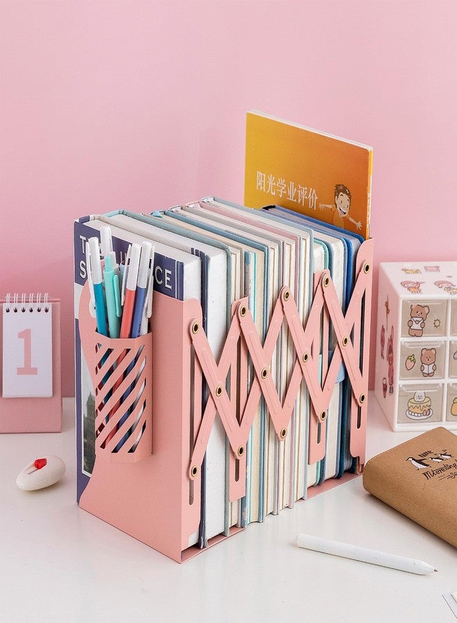 Simplesun Adjustable Book Ends for Heavy Books, Metal Expandable Bookends for Shelves, Book Organizer Stopper Holder for Desk, Kids Room, Classroom, Office, Library (Pink) - Image 2