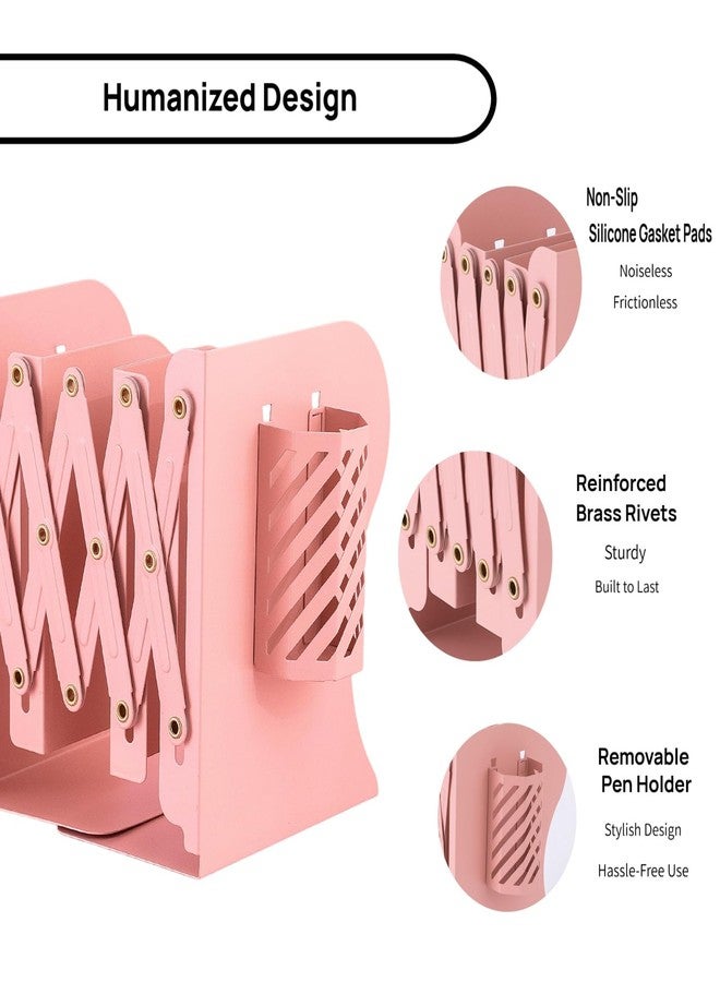 Simplesun Adjustable Book Ends for Heavy Books, Metal Expandable Bookends for Shelves, Book Organizer Stopper Holder for Desk, Kids Room, Classroom, Office, Library (Pink) - Image 3