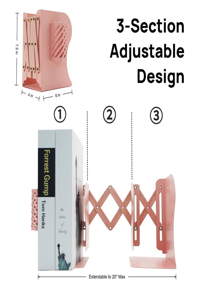 Simplesun Adjustable Book Ends for Heavy Books, Metal Expandable Bookends for Shelves, Book Organizer Stopper Holder for Desk, Kids Room, Classroom, Office, Library (Pink) - Image 4