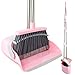 OOOFLOWER Broom and Dustpan Combo Set Long Handle and Standing Dust Pan with Comb Teeth Efficient Floor Cleaning for Kitchen Outdoor Dorm Apartment Office Lobby Pink Gray - Image 1