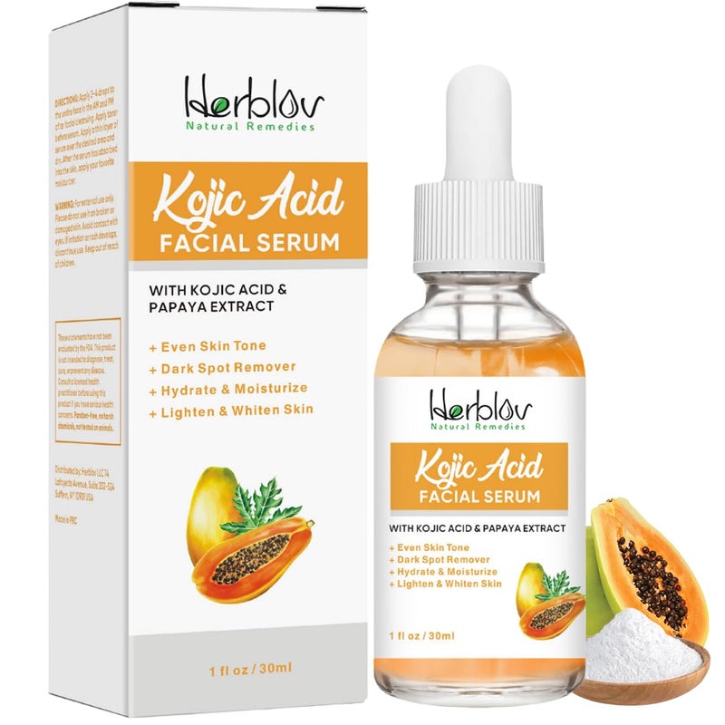 Herblov Kojic Acid Serum â€“ Dark Spot Remover for Face & Body â€“ Skin Brightening for Spots, Hyperpigmentation, Discoloration â€“ Facial Oil Reduces Acne, Scars, & Evens Tone â€“ Dark Spot Correcting Glow Serum - Image 1