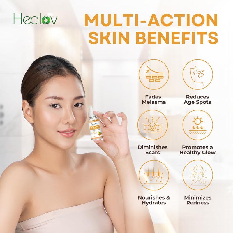 Herblov Kojic Acid Serum â€“ Dark Spot Remover for Face & Body â€“ Skin Brightening for Spots, Hyperpigmentation, Discoloration â€“ Facial Oil Reduces Acne, Scars, & Evens Tone â€“ Dark Spot Correcting Glow Serum - Image 3