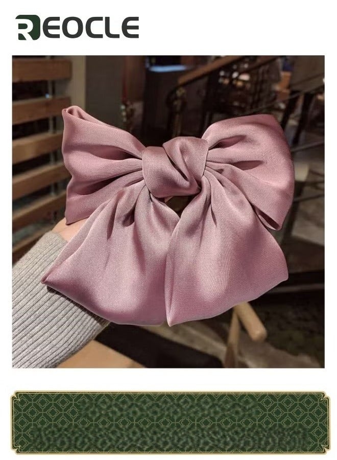 REOCLE Girls Hair Bows Clips Pleated Shiny Fabric Knotted Large Bowknot French Barrettes Big Hair Bow Hair Clips Handmade Hair Accessories Pink - Image 1