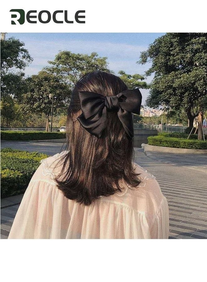 REOCLE Girls Hair Bows Clips Pleated Shiny Fabric Knotted Large Bowknot French Barrettes Big Hair Bow Hair Clips Handmade Hair Accessories Pink - Image 3