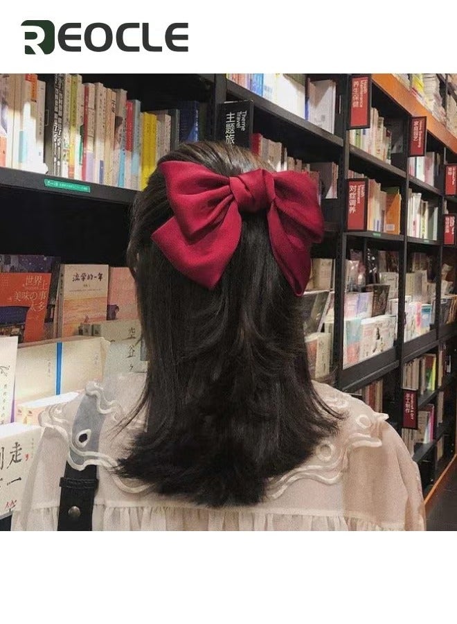 REOCLE Girls Hair Bows Clips Pleated Shiny Fabric Knotted Large Bowknot French Barrettes Big Hair Bow Hair Clips Handmade Hair Accessories Pink - Image 4