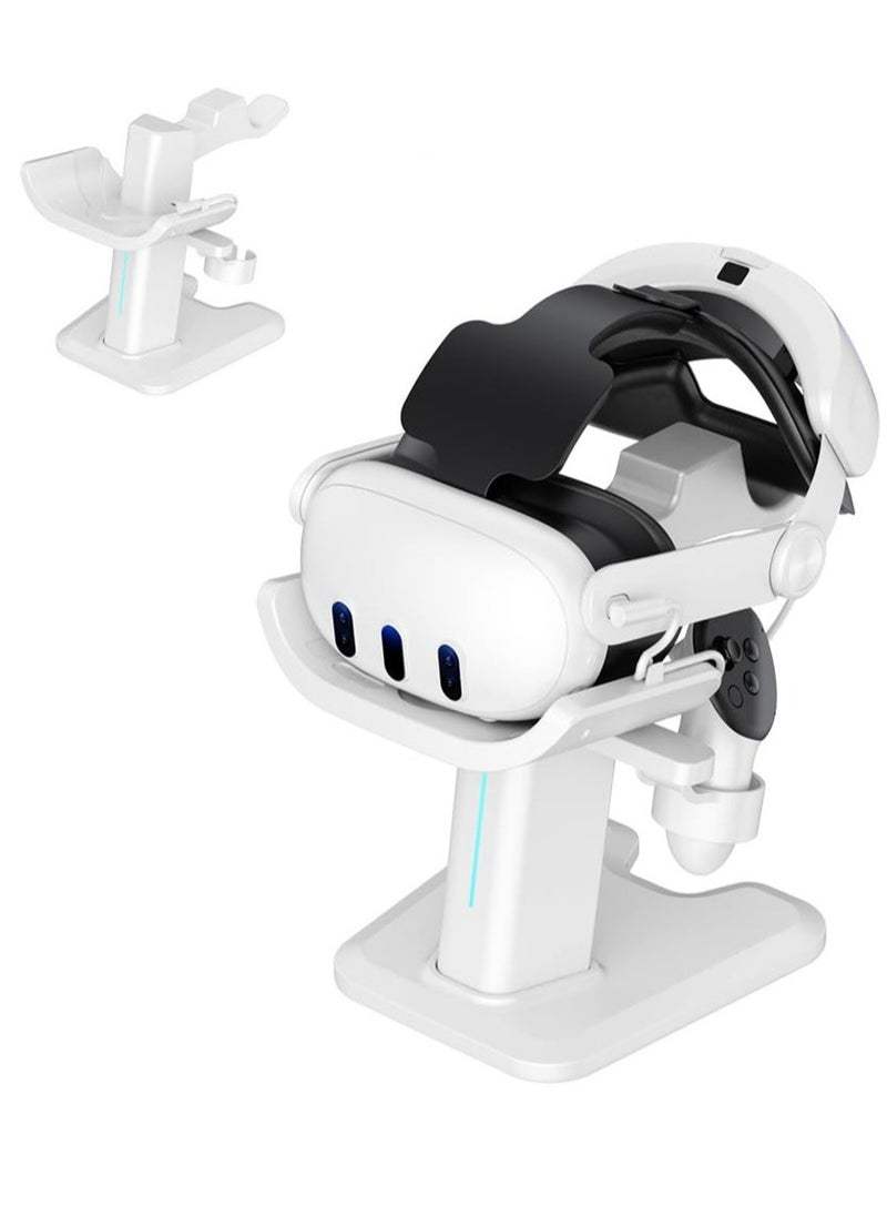 For Meta Quest 3 Headset Charging Dock, VR Display Stand Accessories Compatible with Meta Quest 3 VR Headset and Touch Controllers, Station Holder Base with LED Light, White