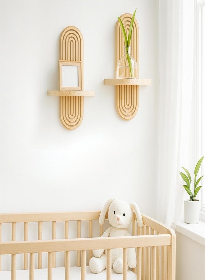 Artilady 2 Pack Boho Shelf Wall Decor - Handmade Solid Wood Floating Shelves Rainbow Arch Trinket Storage Rack Wall Decor for Bedroom Living Room Nursery Bathroom - Image 5