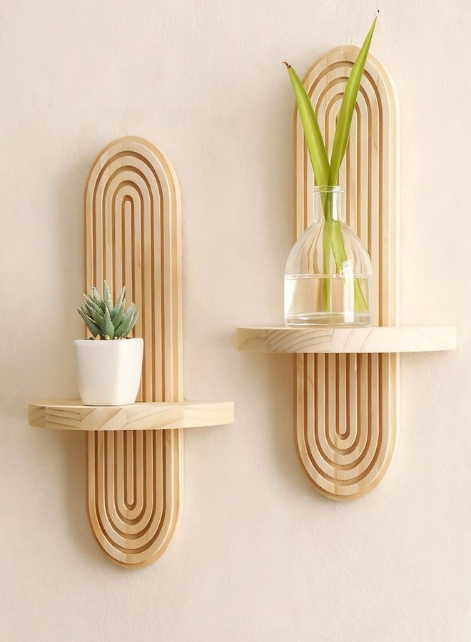 Artilady 2 Pack Boho Shelf Wall Decor - Handmade Solid Wood Floating Shelves Rainbow Arch Trinket Storage Rack Wall Decor for Bedroom Living Room Nursery Bathroom - Image 1