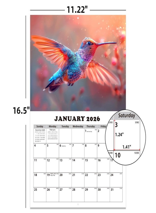 Dayvorax 2026 Wall Calendar - Monthly Calendar 2026-2027, Jan 2026 - Jan 2027, 11" x 16.5", Large Wall Calendar with Thick Paper, Large Blocks, Home or Office Calendar, Hummingbirds - Image 3
